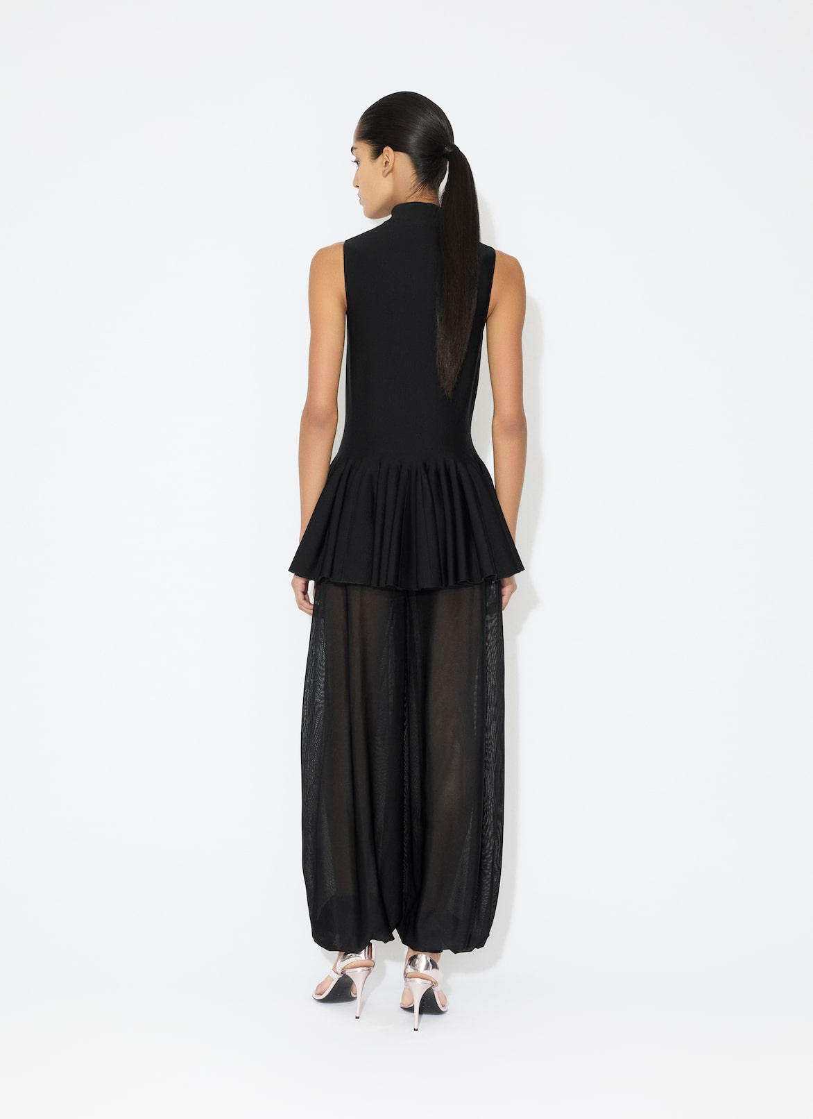 WOOL BLEND GODET TOP  ALAÏA BLACK WOOL BLEND GODET TOP